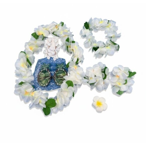 Luau Costume Set With Plumeria Accessories & Pineapple Glasses - Picture 1 of 3